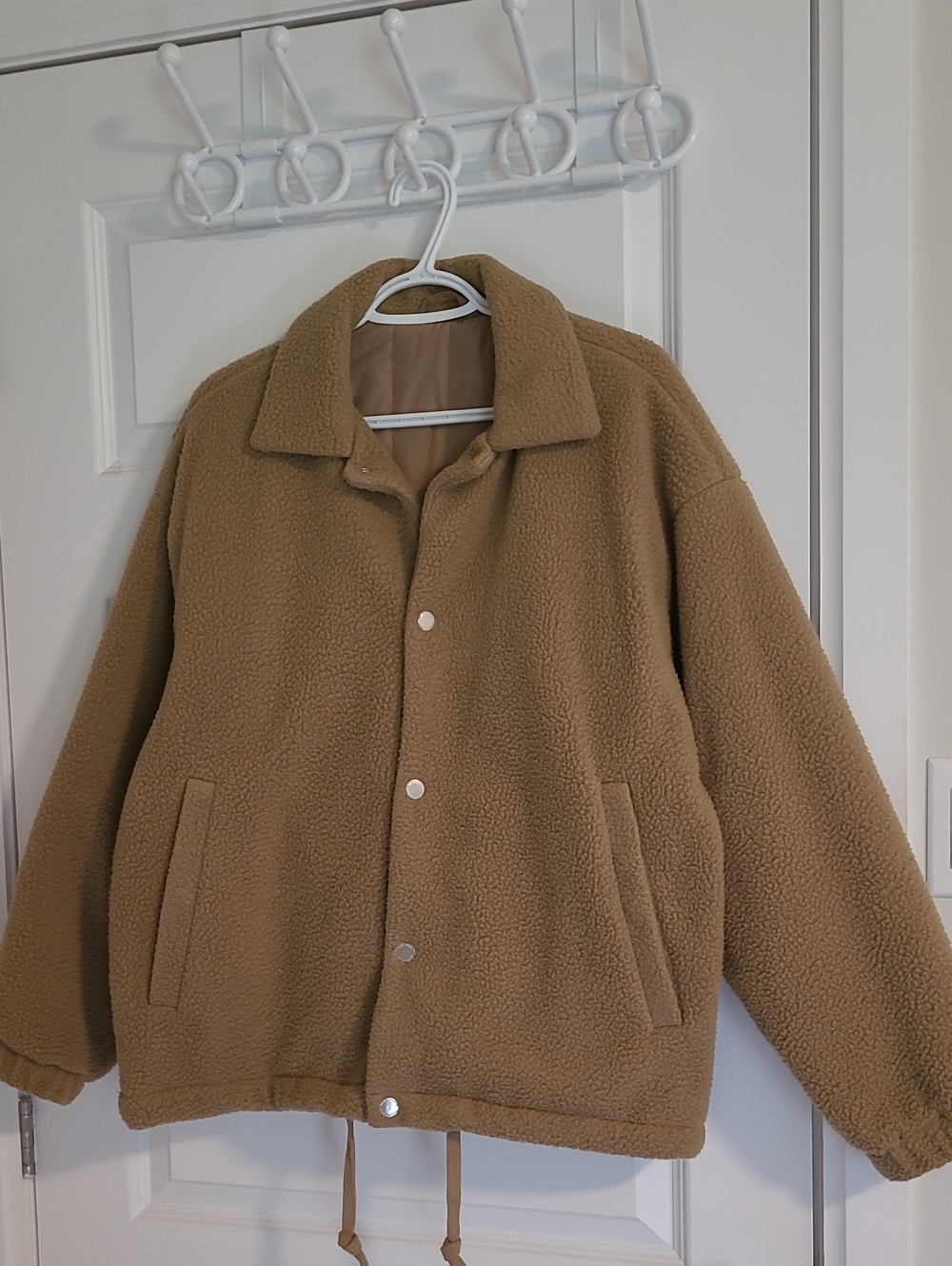 H&M Camel Sherpa Shirt Jacket with Snap Front